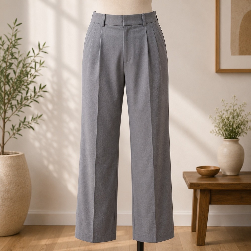 NWT Cupshe Wide Leg Dress Pants Womens Small Grey Pleated High Waist Trousers